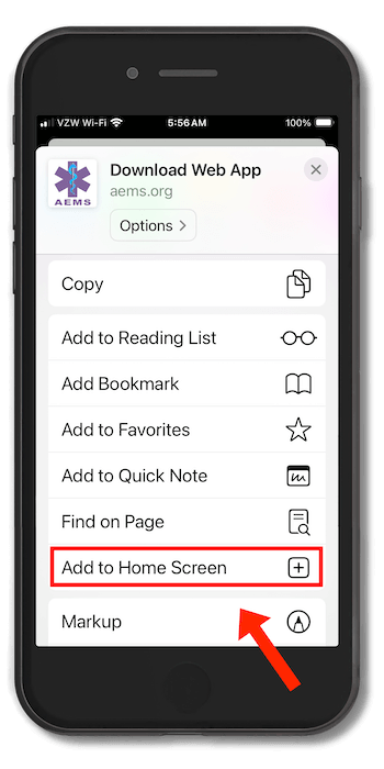 Installing AEMS Progressive Web App on iPhone - Step 2
